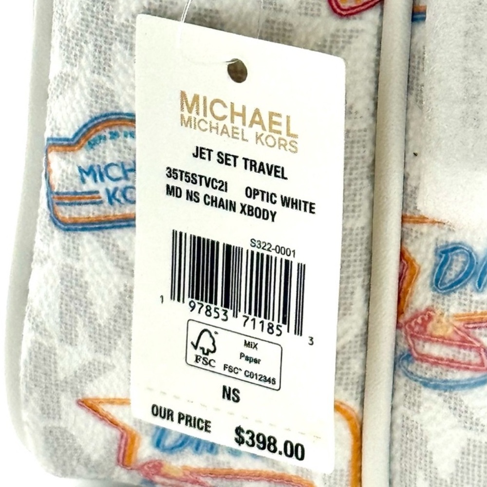 Michael Kors Jet Set Medium Printed Signature Logo Crossbody Bag Optic White - Picture 9 of 9